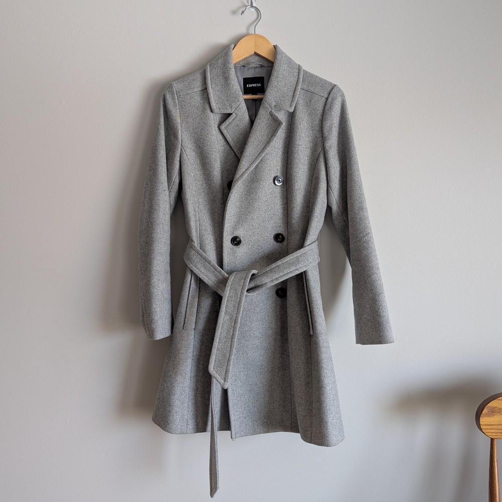 Express Gray Wool Blend Double-Breasted Coat